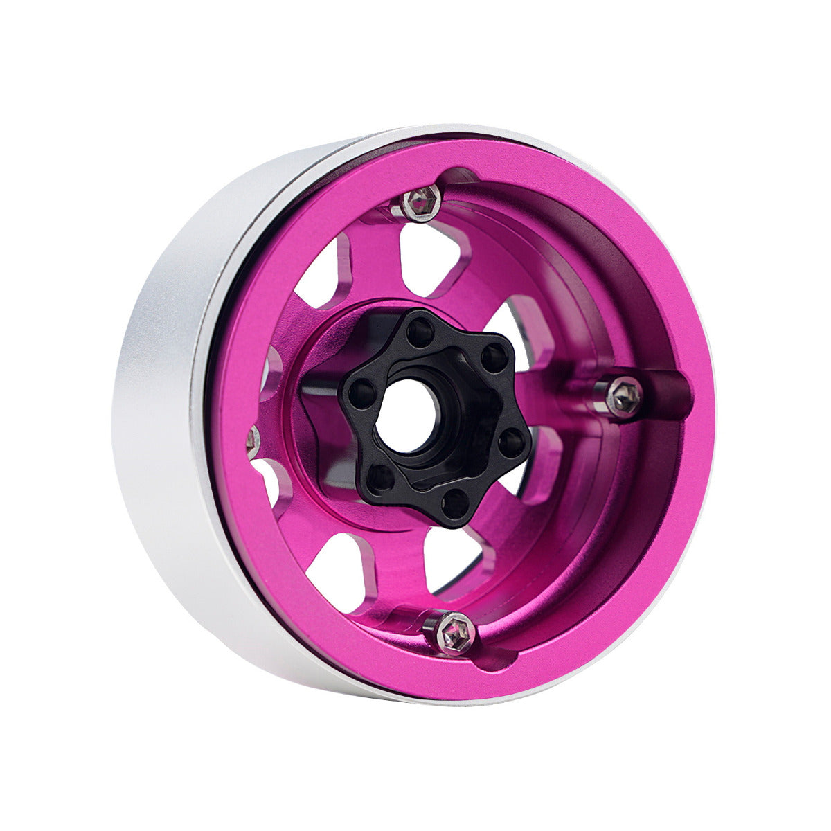 Powerhobby B1 Aluminum 1.9 Beadlock Wheels w 9mm Hubs Pink (4) 1/10 Rock Crawler - PowerHobby