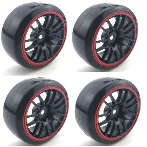 Powerhobby 1/10 Drift Car Mounted Tires / Wheels (4) Red PY040 - PowerHobby