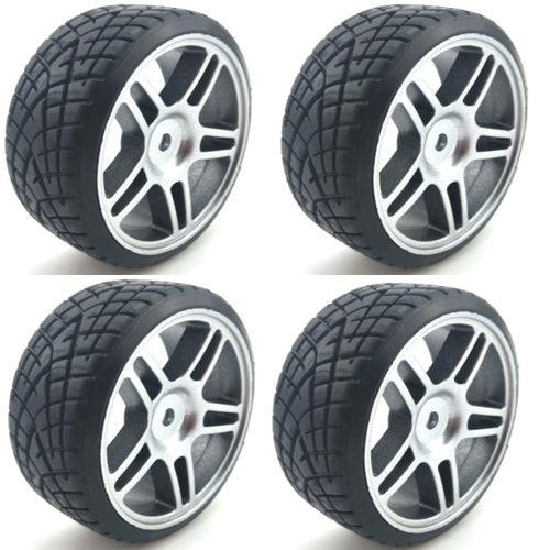 Powerhobby 1/10 Drift Car Mounted Tires / Wheels (4) Silver PY064 - PowerHobby