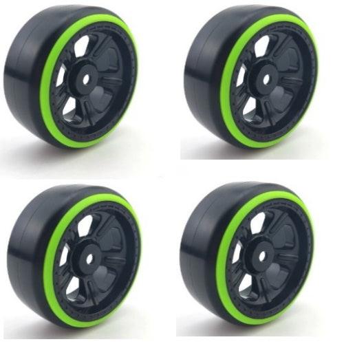 Powerhobby 1/10 Drift Car Slick Mounted Tires / Wheels (4) Green / Black PY169 - PowerHobby