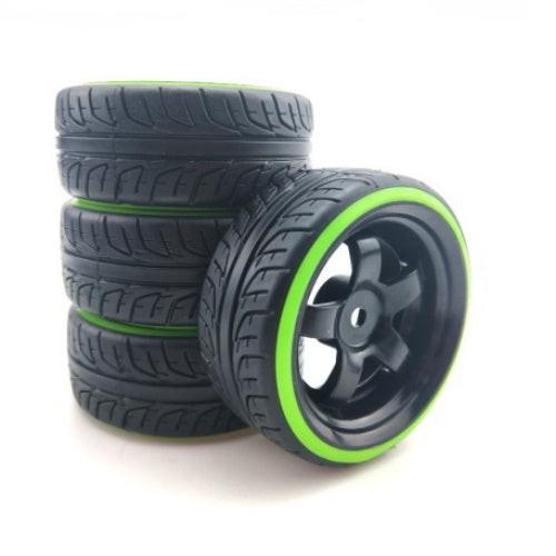 Powerhobby 1/10 Drift Car Mounted Tires / Wheels (4) Green / Black PY452 - PowerHobby