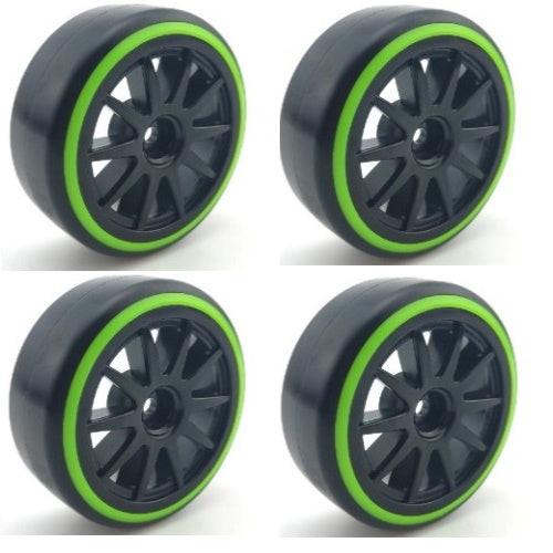 Powerhobby 1/10 Drift Car Mounted Tires / Wheels (4) Green / Black PY176 - PowerHobby