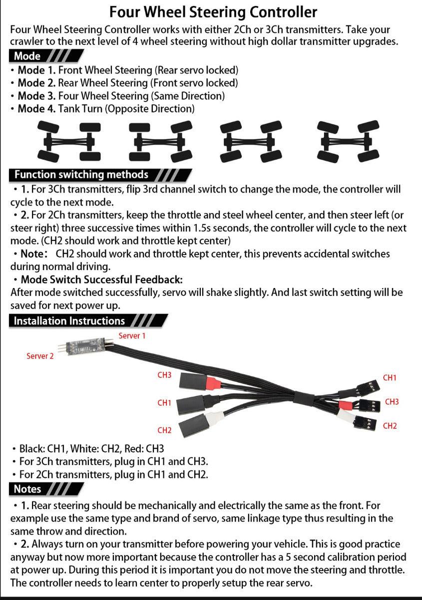 Powerhobby Four Wheel Steering Controller FOR Rock Crawler 1/24 1/18 1/10 - PowerHobby