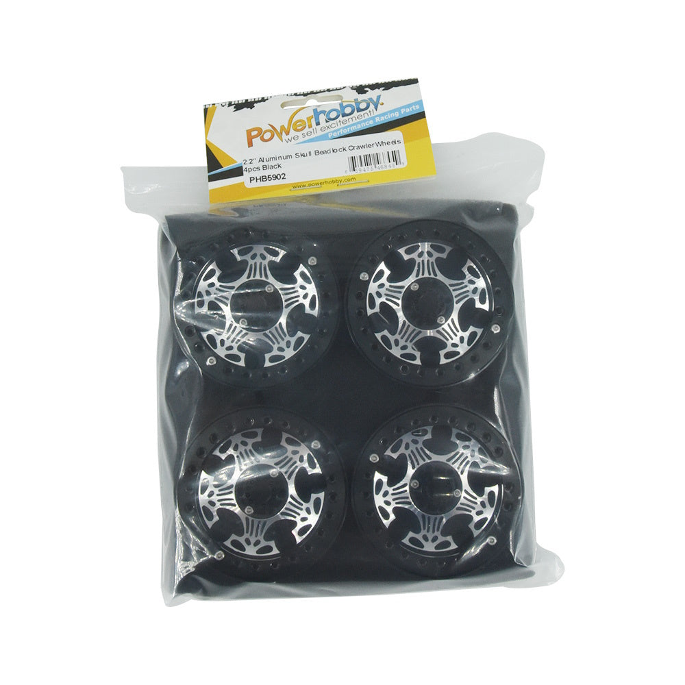 Powerhobby Aluminum 2.2" Beadlock Wheels Black (4) 1/10 Rock Crawler - PowerHobby