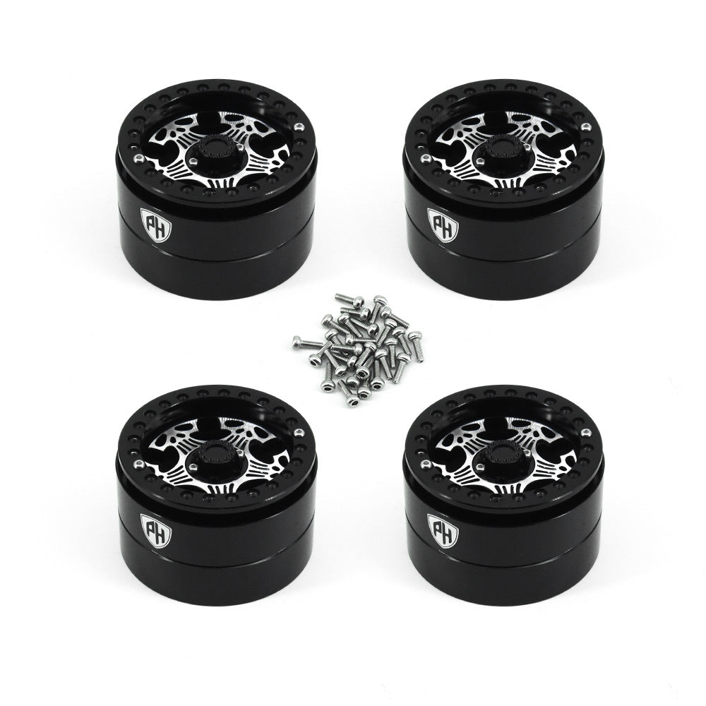 Powerhobby Aluminum 2.2" Beadlock Wheels Black (4) 1/10 Rock Crawler - PowerHobby