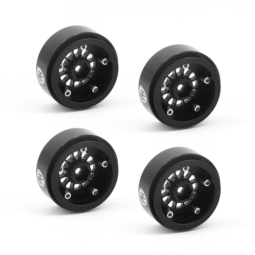 Powerhobby 1.0" Aluminum Wheels Black / Silver (4) 1/24 Rock Crawler - PowerHobby