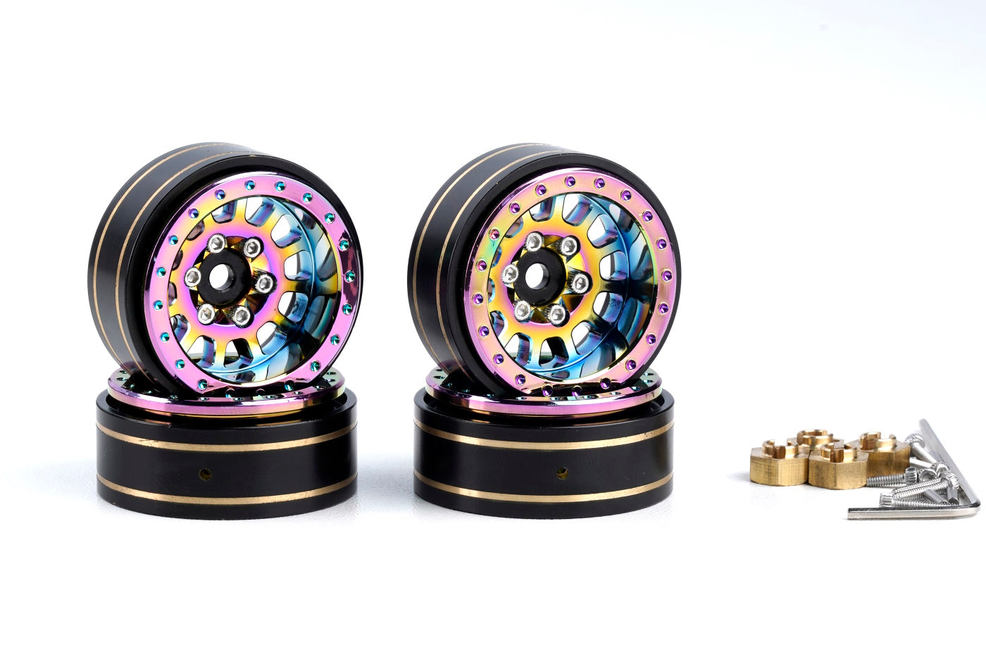 Powerhobby Axial SCX24 1.0" Titanium Brass Beadlock Crawler Wheels 1/24 - PowerHobby