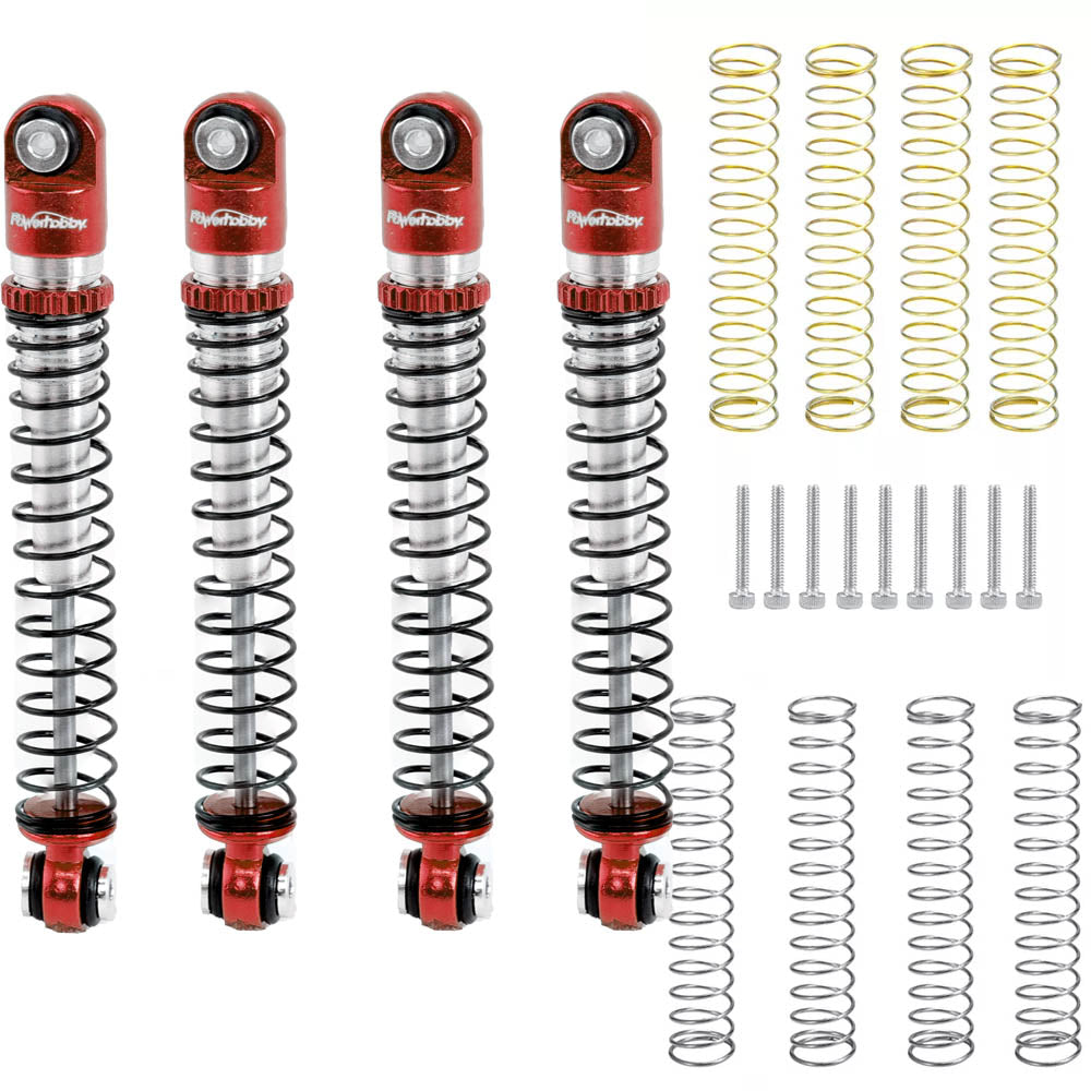 Powerhobby Aluminum 54mm Long Travel Shocks 1/24 Axial SCX24 Jeep Bronco Red - PowerHobby