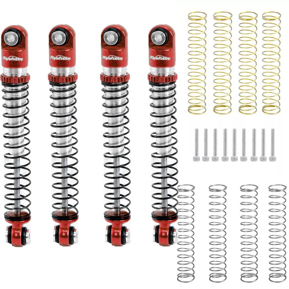 Powerhobby Aluminum 54mm Long Travel Shocks 1/24 Axial SCX24 Jeep Bronco Red - PowerHobby