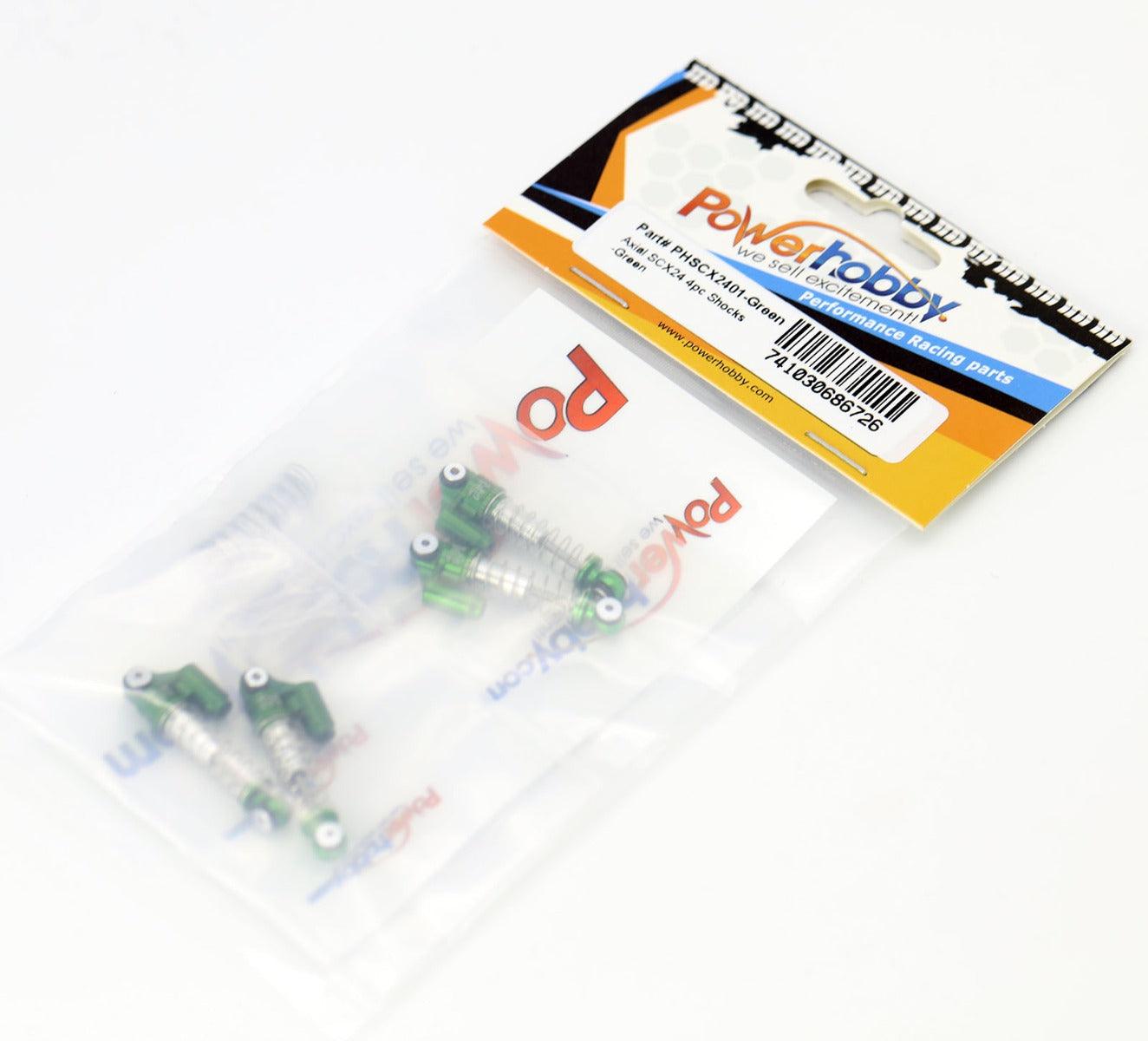 Powerhobby Axial SCX24 Aluminum Threaded Mini/Micro Shocks Front Rear GREEN - PowerHobby