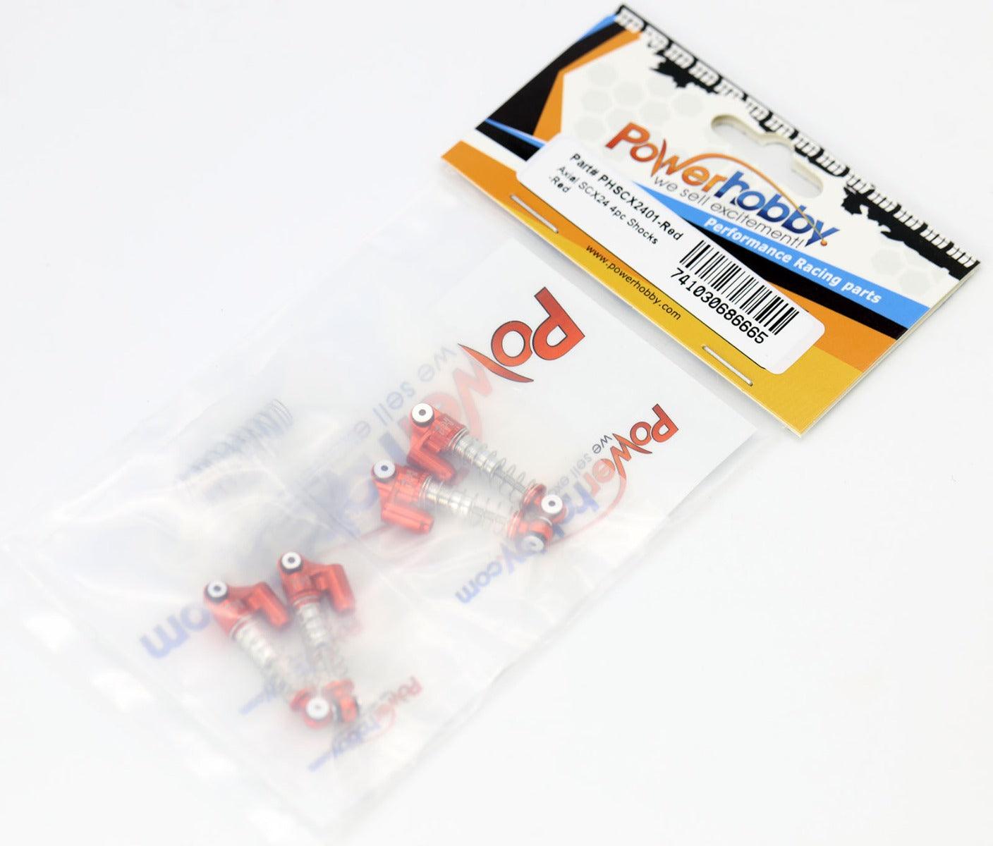 Powerhobby Axial SCX24 Aluminum Threaded Mini/Micro Shocks Front Rear RED - PowerHobby