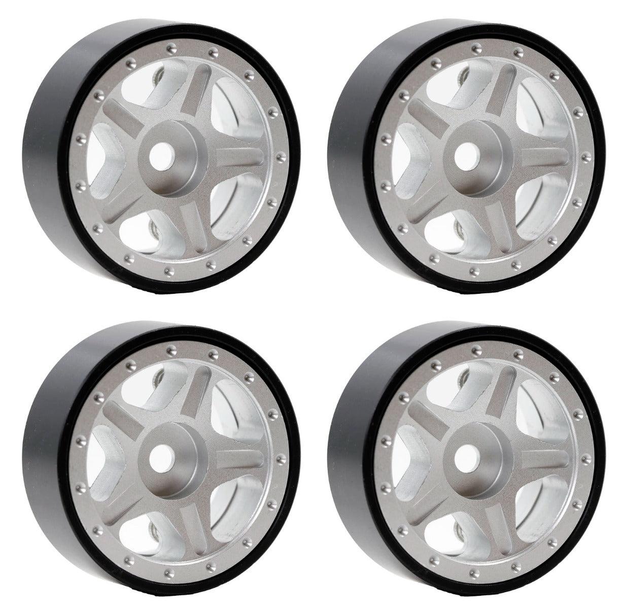 Powerhobby Z2 1.0" Aluminum Beadlock Crawler Wheels Silver 1/24 Axial SCX24 C10 - PowerHobby