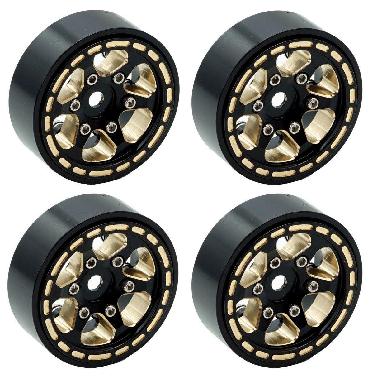 Powerhobby 1.0" Black Brass Beadlock Crawler Wheels 1/24 Axial SCX24 - PowerHobby