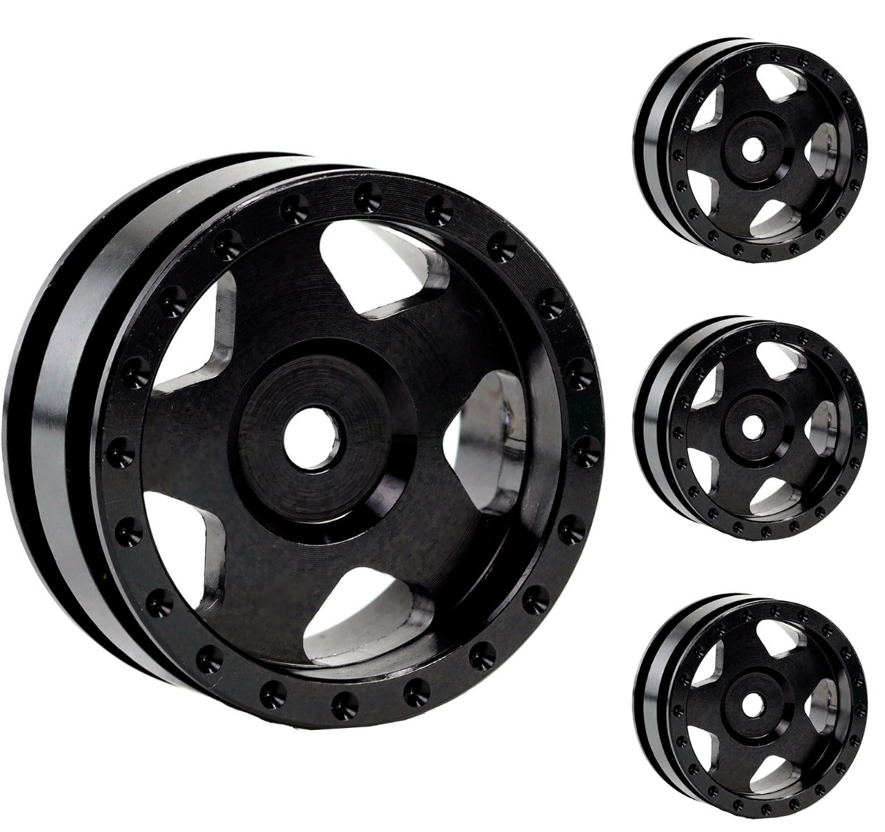 Powerhobby Z9 1.0" SCX24 Aluminum Wheels Bronco C10 Jeep 1/24 Black - PowerHobby