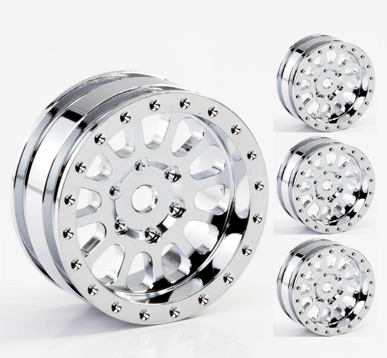 Powerhobby A24 Aluminum 1.0” Rock Crawler Wheels Axial SCX24 Chrome - PowerHobby
