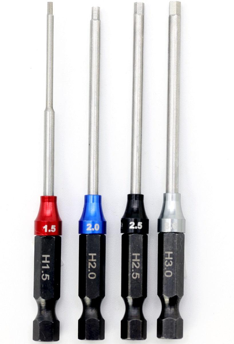 Powerhobby Hex Tip Driver w/Handle 1/4" Tool Set Metric 1.5, 2.0, 2.5, 3.0 mm - PowerHobby