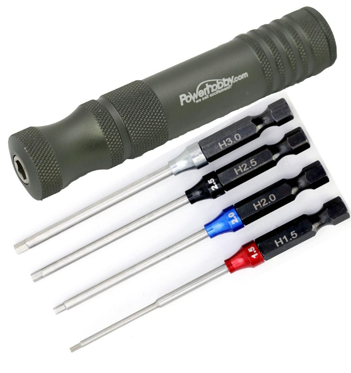 Powerhobby Hex Tip Driver w/Handle 1/4" Tool Set Metric 1.5, 2.0, 2.5, 3.0 mm - PowerHobby