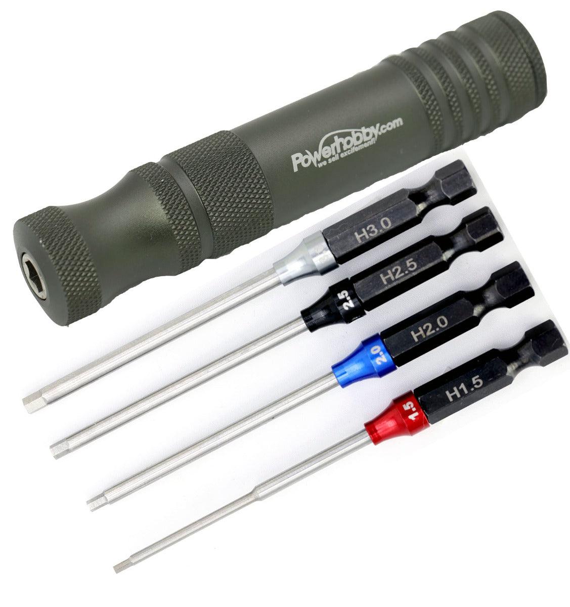 Powerhobby Hex Tip Driver w/Handle 1/4" Tool Set Metric 1.5, 2.0, 2.5, 3.0 mm - PowerHobby