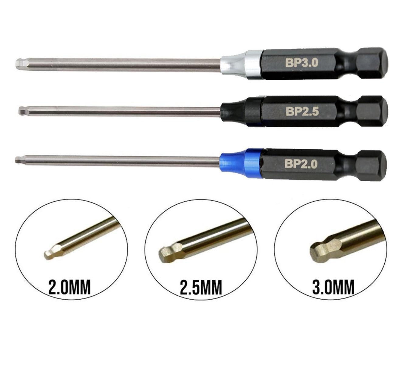 Powerhobby RC Ball End Hex Driver Tip 1/4" Power Tool Set Metric 2.0, 2.5, 3.0mm - PowerHobby