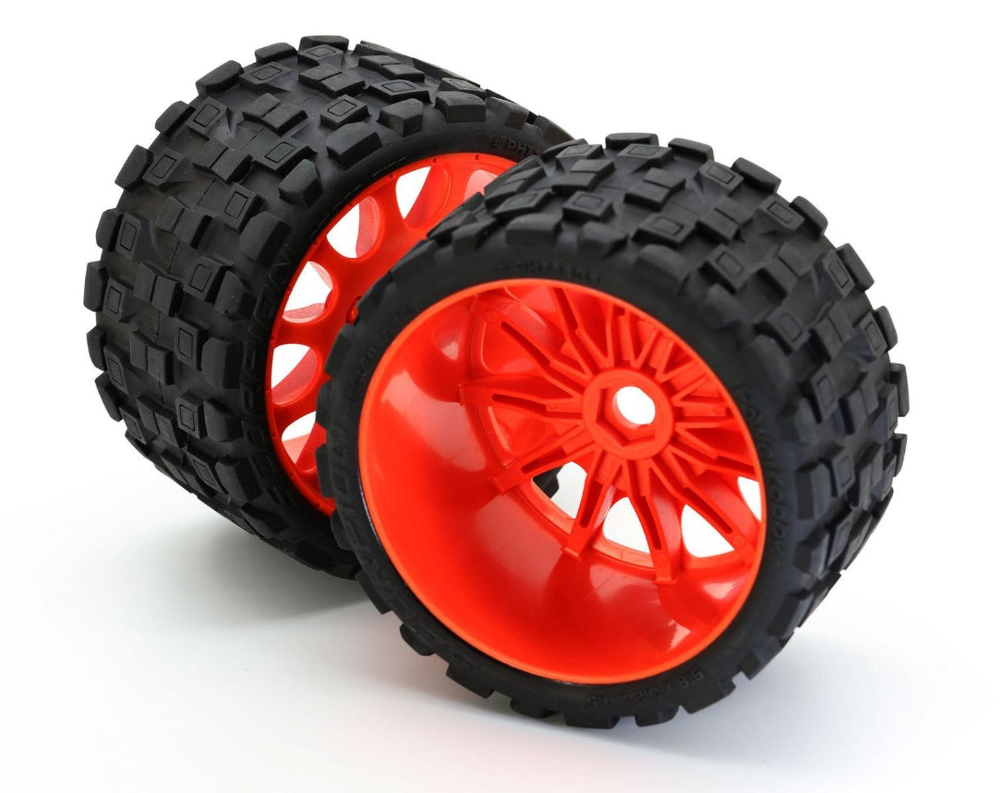 Powerhobby Scorpion Belted Monster Truck Tires / Wheels w 17mm Hex (2) ORANGE - PowerHobby