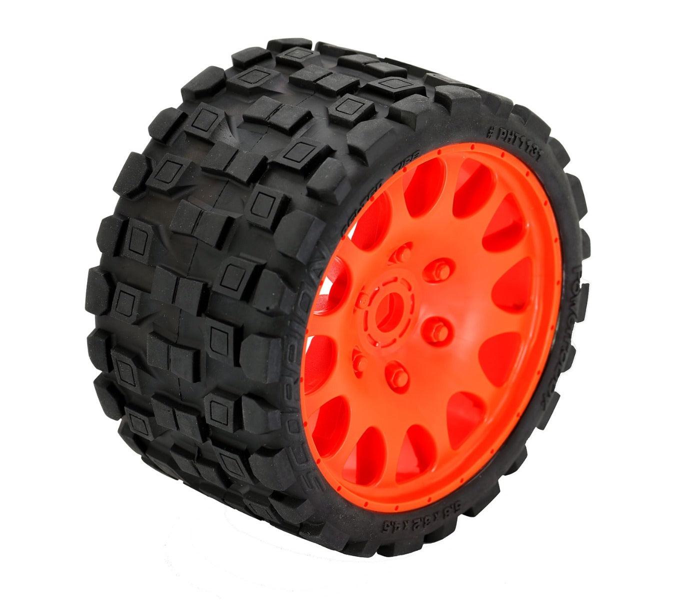 Powerhobby Scorpion Belted Monster Truck Tires / Wheels w 17mm Hex (2) ORANGE - PowerHobby