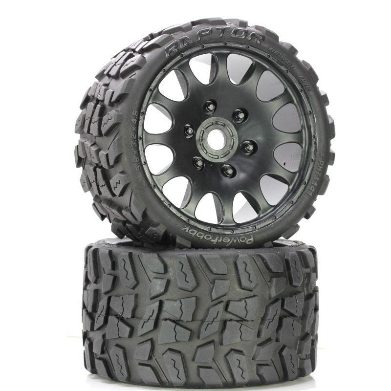 Powerhobby Raptor Belted Monster Truck Tires / Wheels w 17mm Hex (2) Sport - PowerHobby