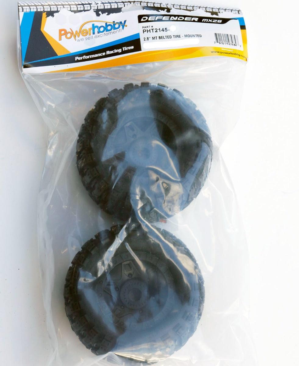 Powerhobby Defender 2.8 Belted All Terrain Tires 12mm 0 Offset Rear FOR Traxxas 2WD - PowerHobby