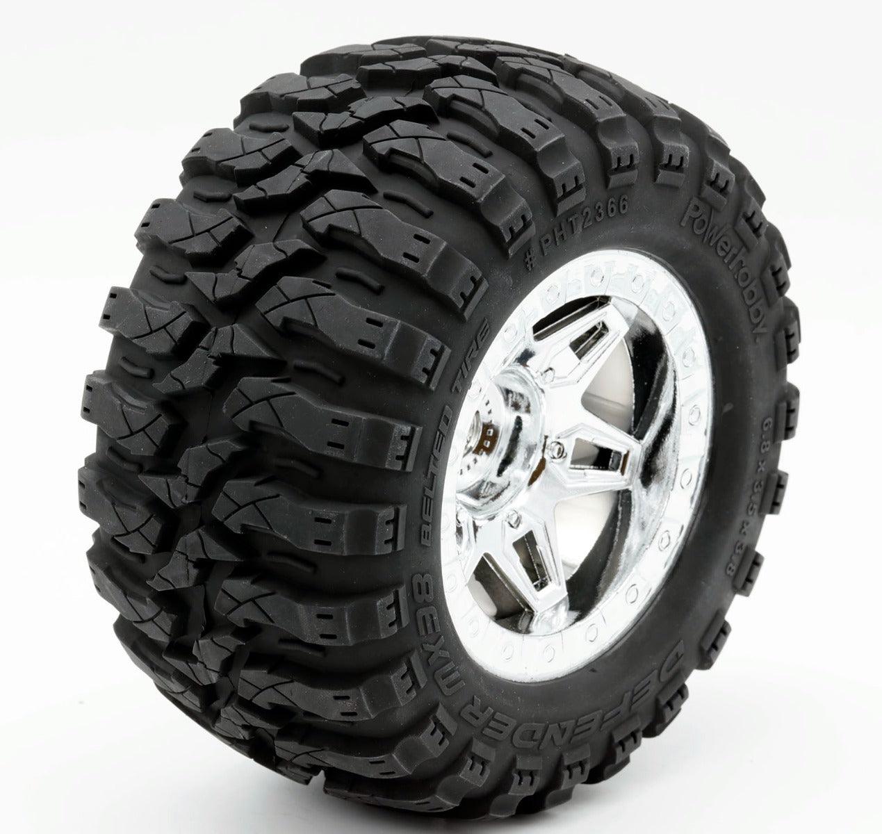 Powerhobby 1/8 Defender 3.8” Belted All Terrain Tires 17MM Mounted Chrome - PowerHobby