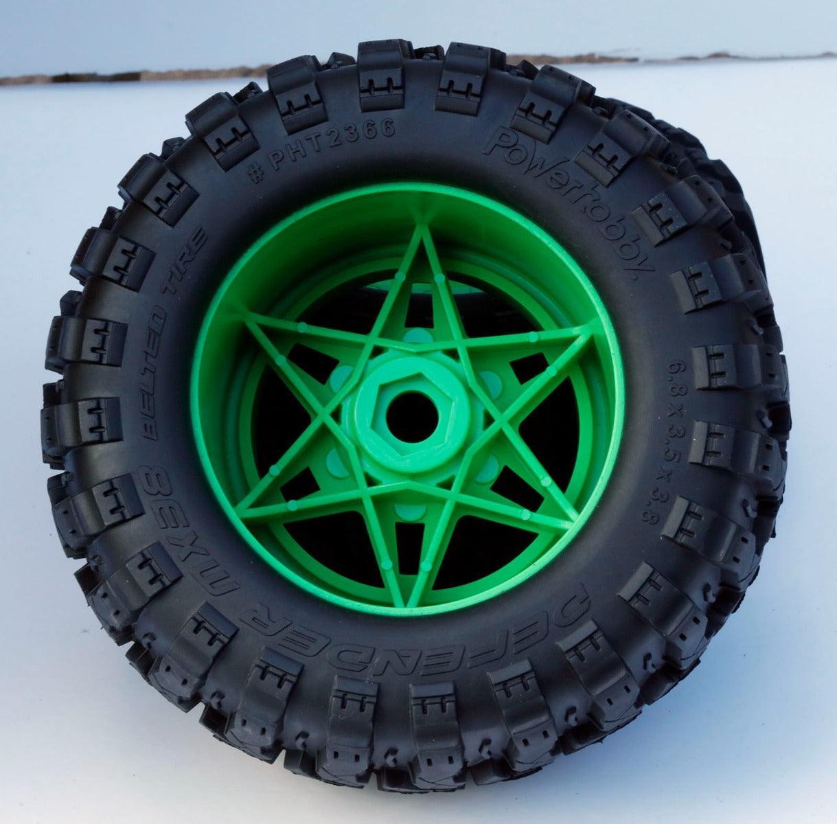 Powerhobby 1/8 Defender 3.8” Belted All Terrain Tires 17MM Mounted Green - PowerHobby
