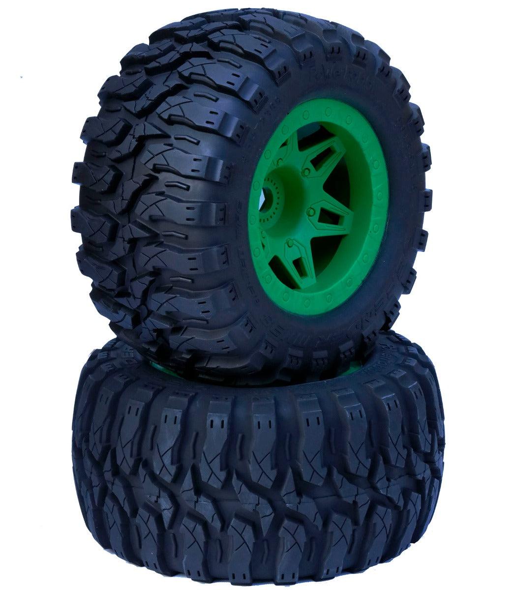 Powerhobby 1/8 Defender 3.8” Belted All Terrain Tires 17MM Mounted Green - PowerHobby