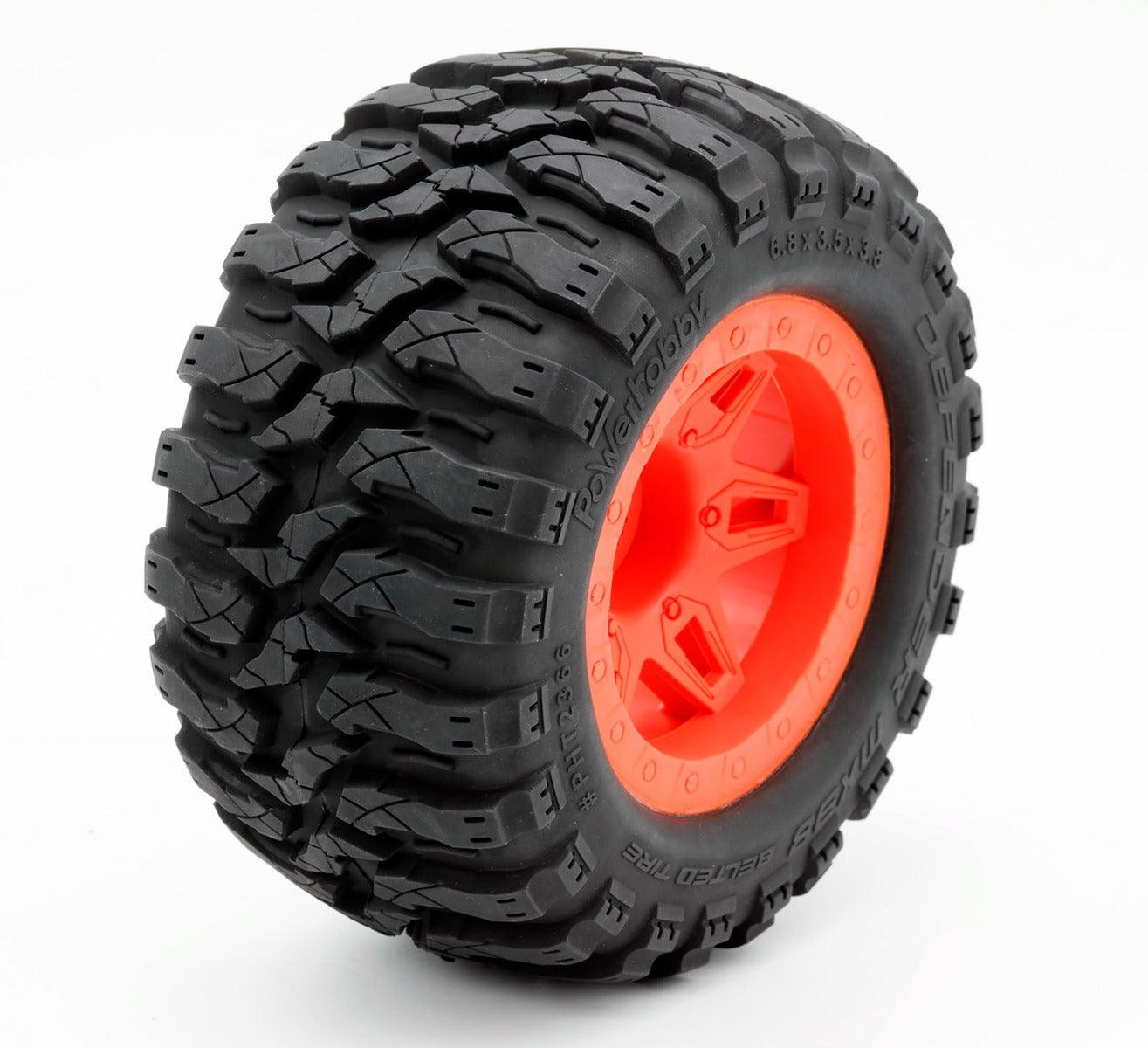 Powerhobby 1/8 Defender 3.8” Belted All Terrain Tires 17MM Mounted Orange - PowerHobby
