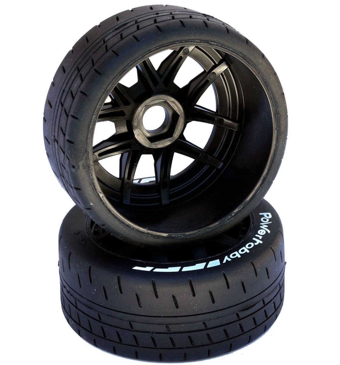 Powerhobby 1/8 GT Beast Belted Mounted Tires 17mm Medium Black Wheels - PowerHobby