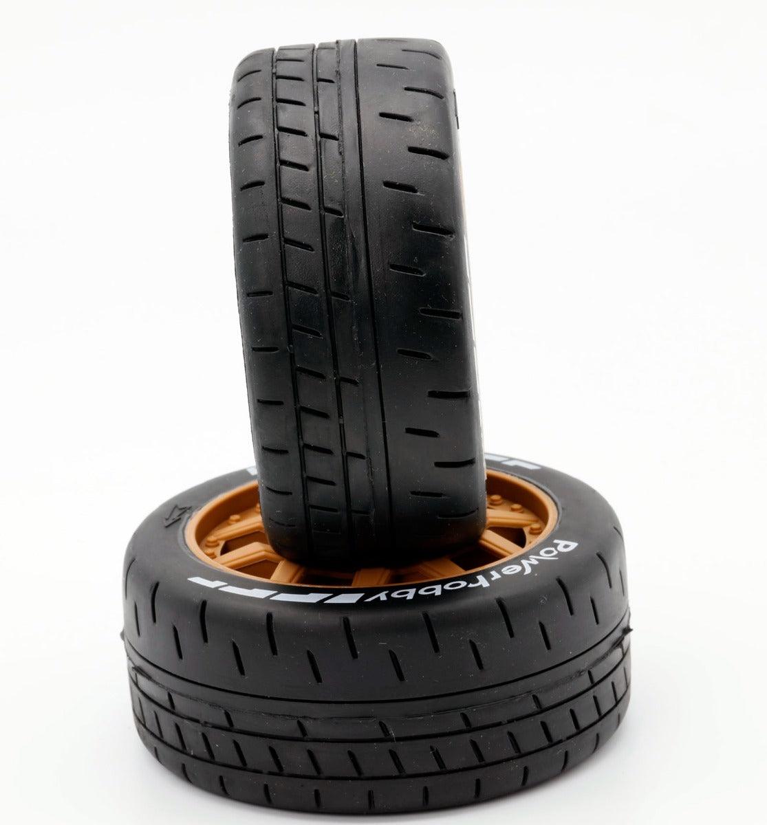 Powerhobby 1/8 GT Beast Belted Mounted Tires 17mm Medium Brown Wheels - PowerHobby