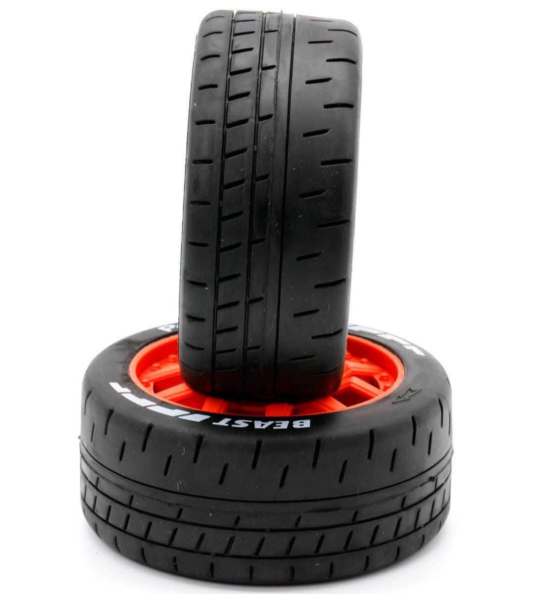 Powerhobby 1/8 GT Beast Belted Mounted Tires 17mm Medium Orange Wheels - PowerHobby