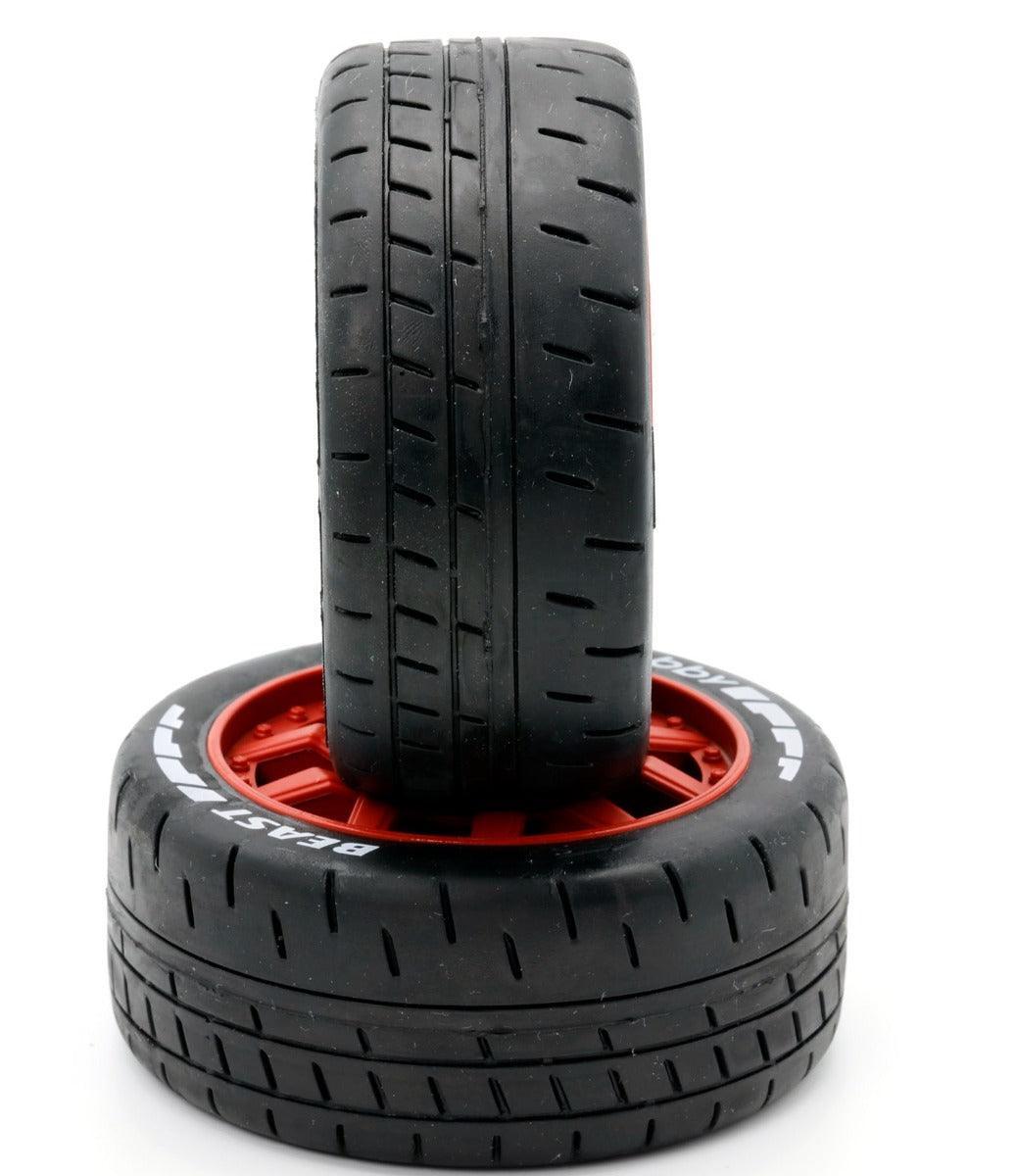 Powerhobby 1/8 GT Beast Belted Mounted Tires 17mm Medium Red Wheels - PowerHobby