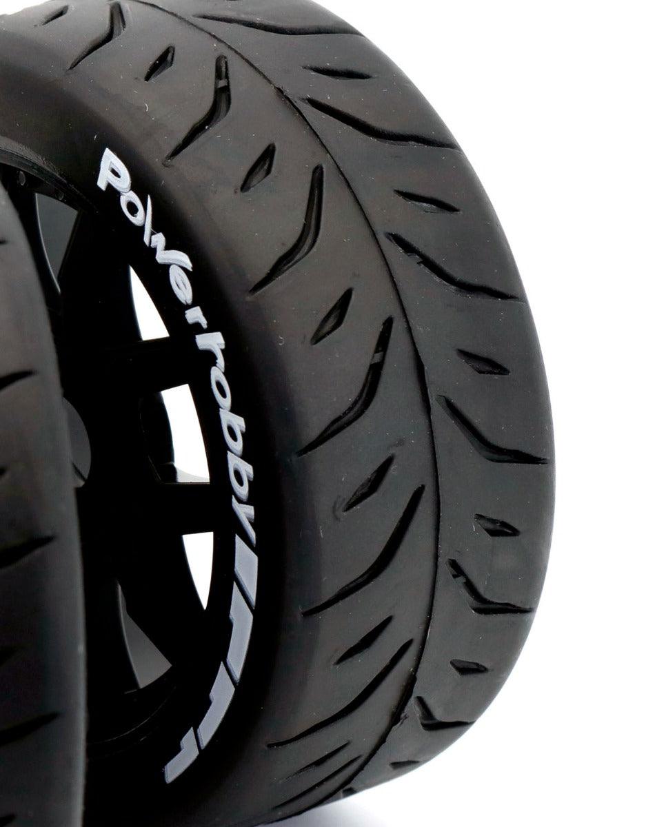 Powerhobby 1/8 GT Phantom Belted Mounted Tires 17mm Medium Black Wheels - PowerHobby