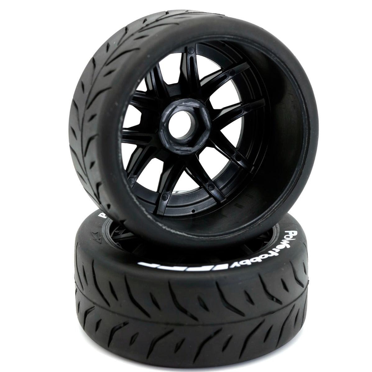 Powerhobby 1/8 GT Phantom Belted Mounted Tires 17mm Medium Black Wheels - PowerHobby