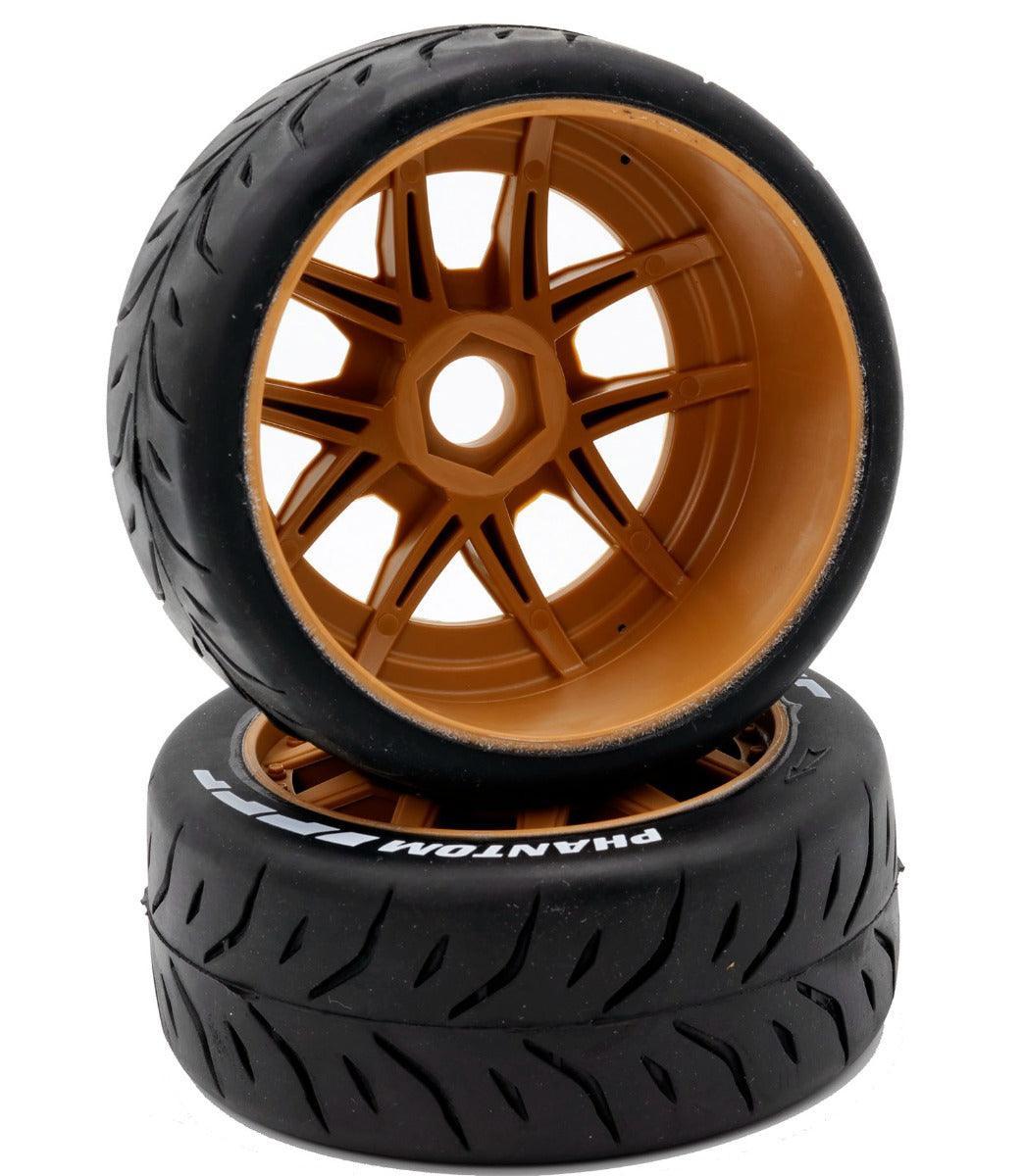 Powerhobby 1/8 GT Phantom Belted Mounted Tires 17mm Medium Brown Wheels - PowerHobby