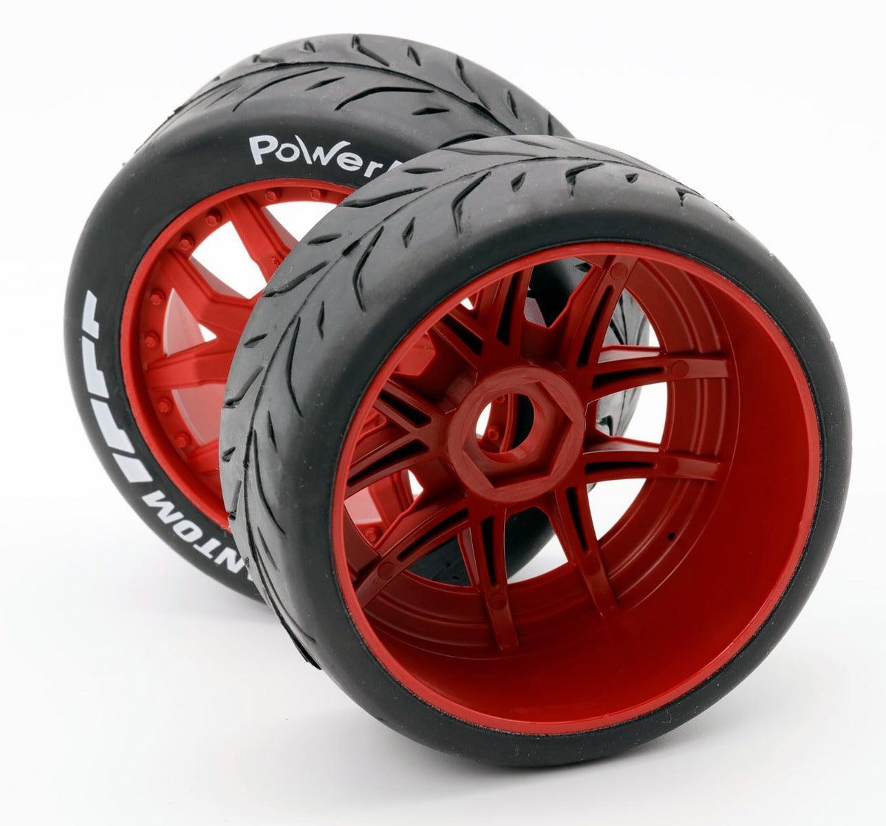 Powerhobby 1/8 GT Phantom Belted Mounted Tires 17mm Medium Red Wheels - PowerHobby