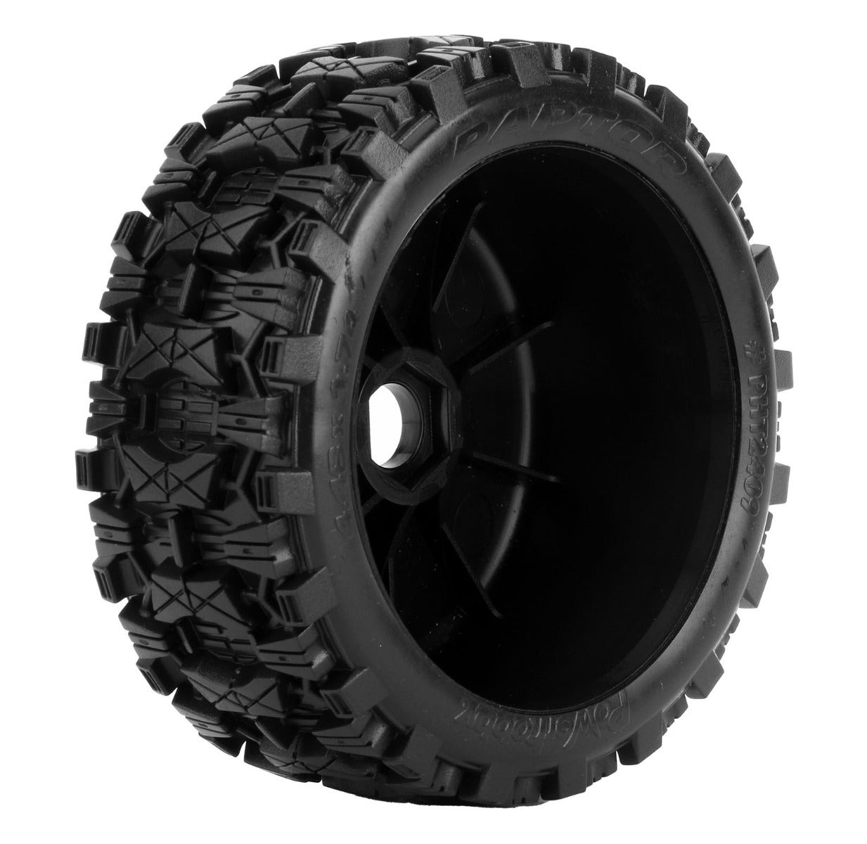 Powerhobby Raptor 1/8 Buggy Belted All Terrain Mounted Tires 17MM Black Dish Wheels - PowerHobby