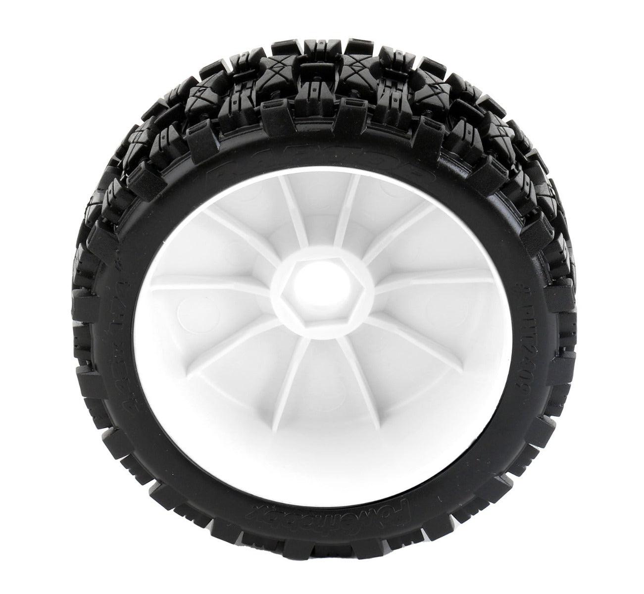 Powerhobby Raptor 1/8 Buggy Belted All Terrain Mounted Tires 17MM White Dish Wheels - PowerHobby
