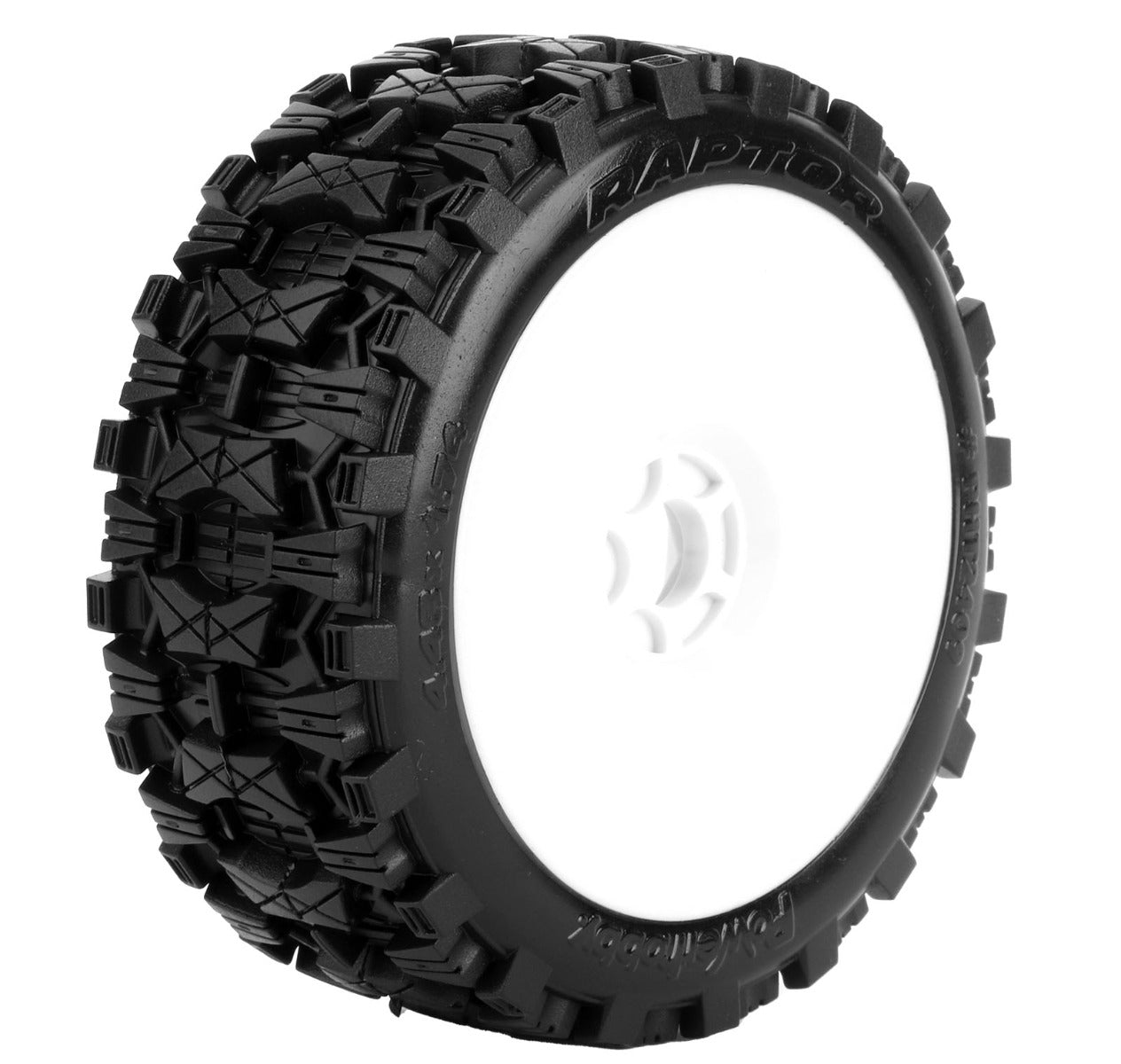 Powerhobby Raptor 1/8 Buggy Belted All Terrain Mounted Tires 17MM White Dish Wheels - PowerHobby