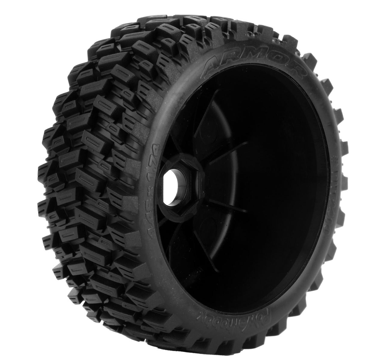 Powerhobby Armor 1/8 Buggy Belted All Terrain Mounted Tires 17MM Black Dish Wheels - PowerHobby