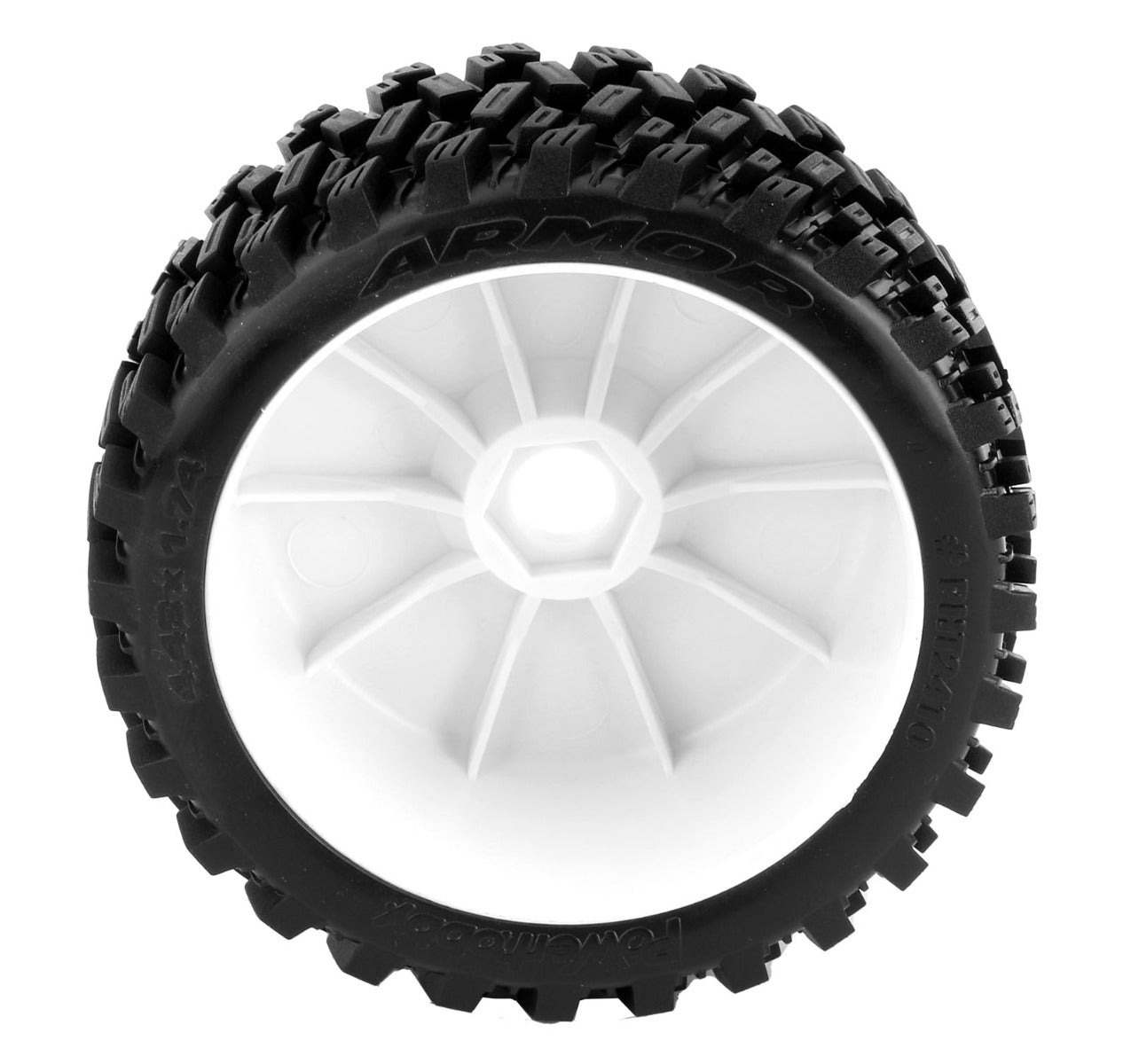 Powerhobby Armor 1/8 Buggy Belted All Terrain Mounted Tires 17MM White Dish Wheels - PowerHobby