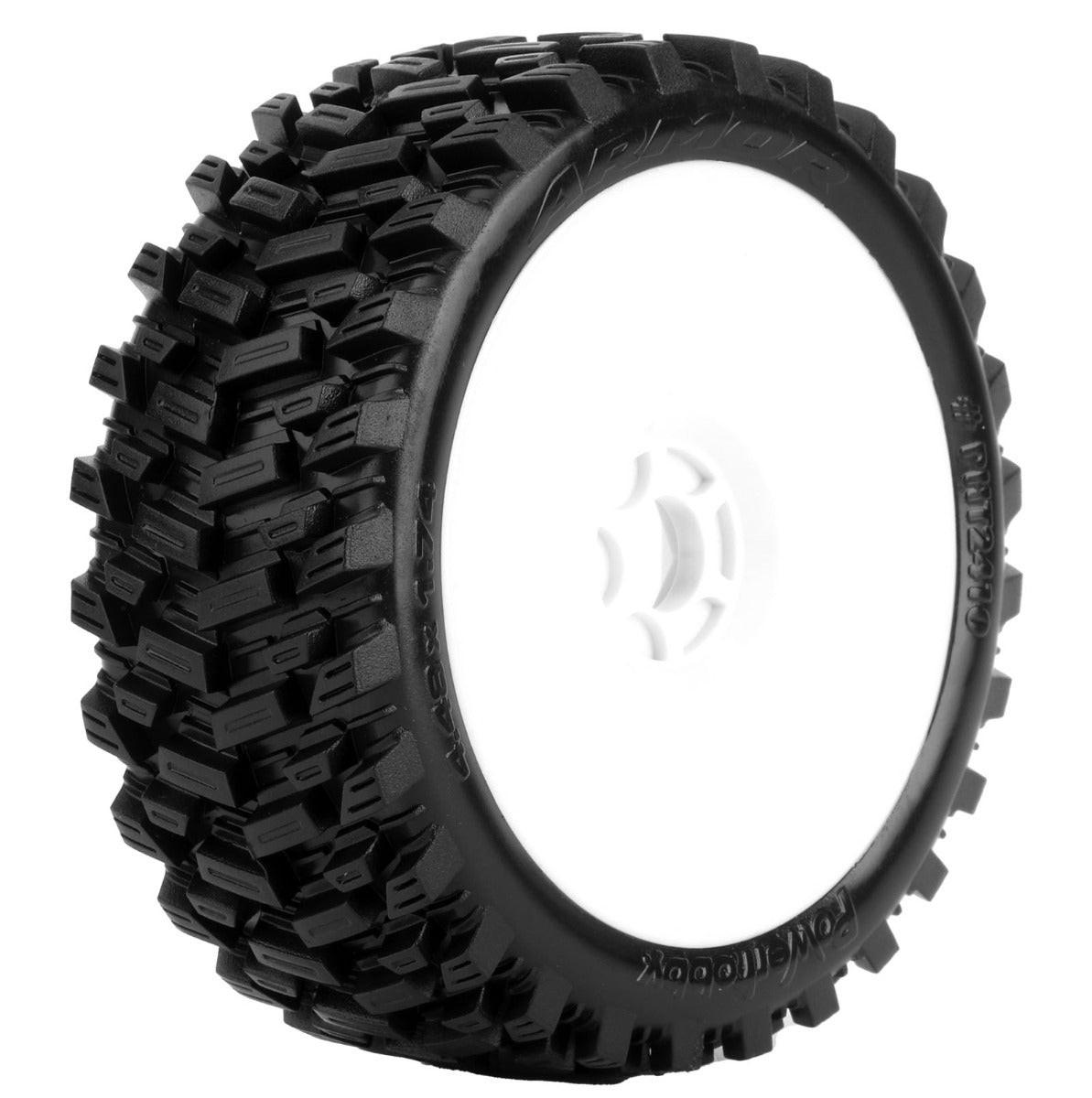 Powerhobby Armor 1/8 Buggy Belted All Terrain Mounted Tires 17MM White Dish Wheels - PowerHobby