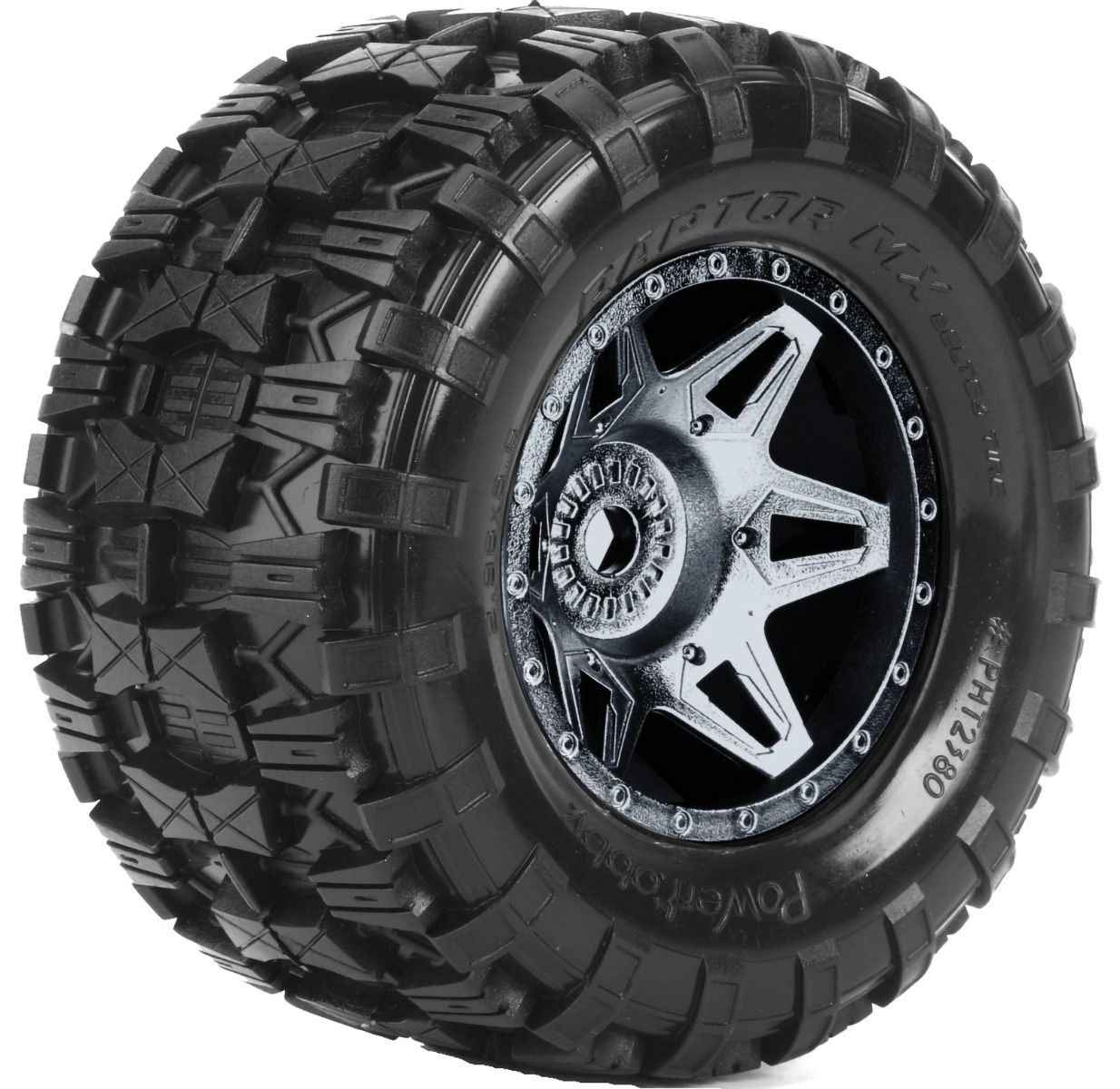 Powerhobby Raptor X Belted Mounted Tires / Wheels Black (4) Arrma Kraton 8s - PowerHobby