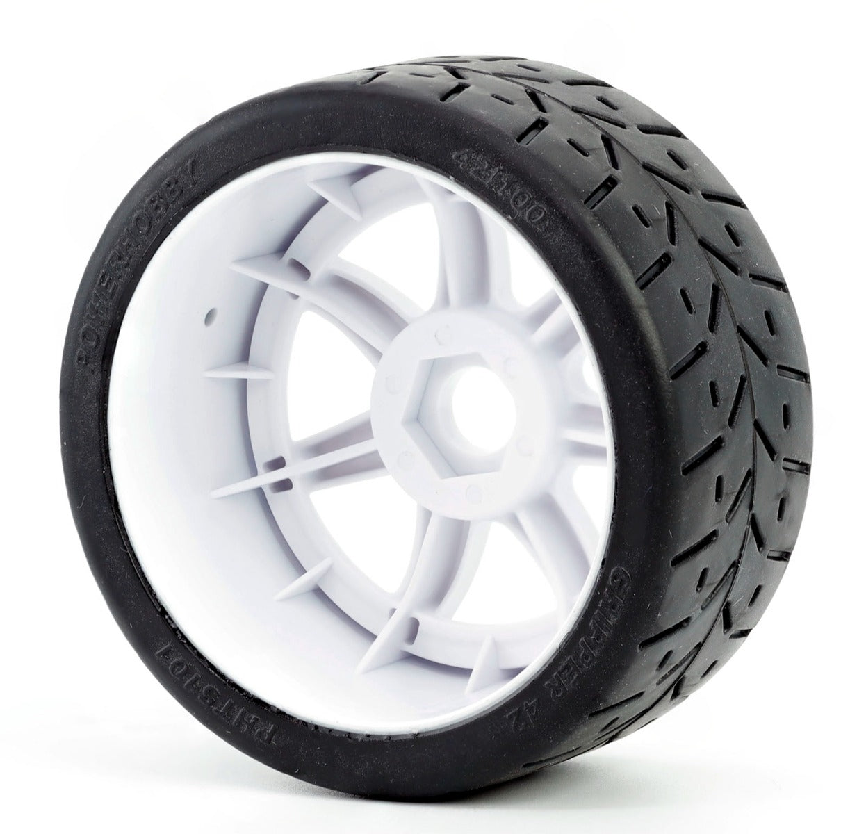Powerhobby 1/8 Gripper 42/100 Belted Mounted Tires 17mm White Wheels - PowerHobby