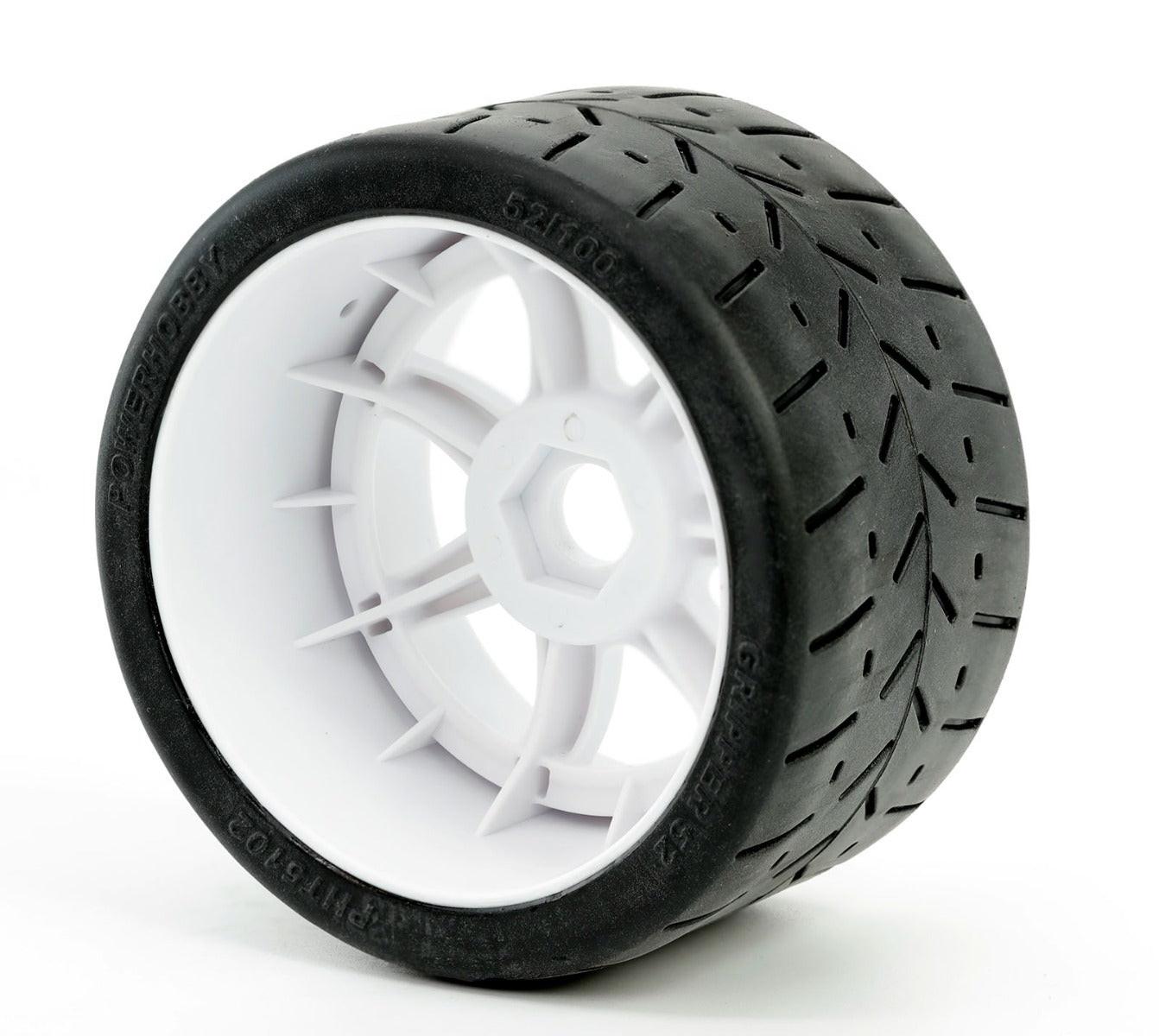 Powerhobby 1/8 Gripper 54/100 Belted Mounted Tires 17mm White Wheels - PowerHobby