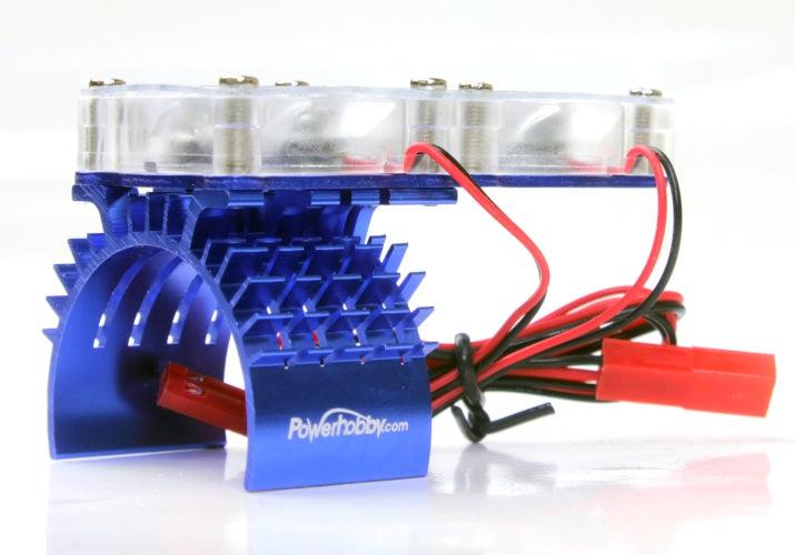 Powerhobby Aluminum Motor Heatsink Twin Dual Cooling Fan BLUE FOR Traxxas Slash 4x4 - PowerHobby