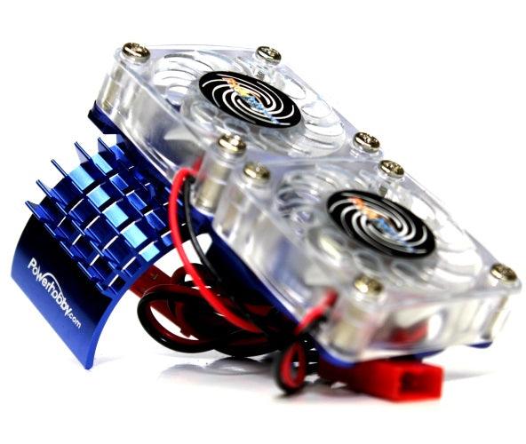Powerhobby Aluminum Motor Heatsink Twin Dual Cooling Fan BLUE FOR Traxxas Slash 4x4 - PowerHobby